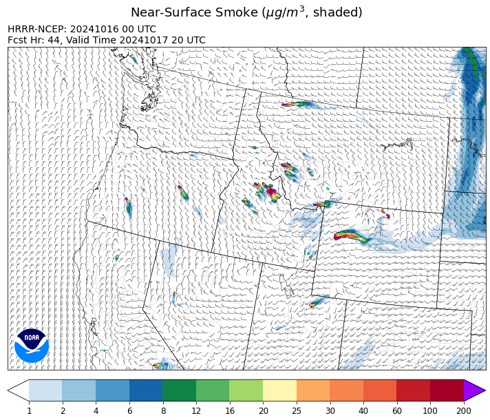 By midday Thursday, the HRRR smoke model shows significantly less surface smoke behind a departing system.